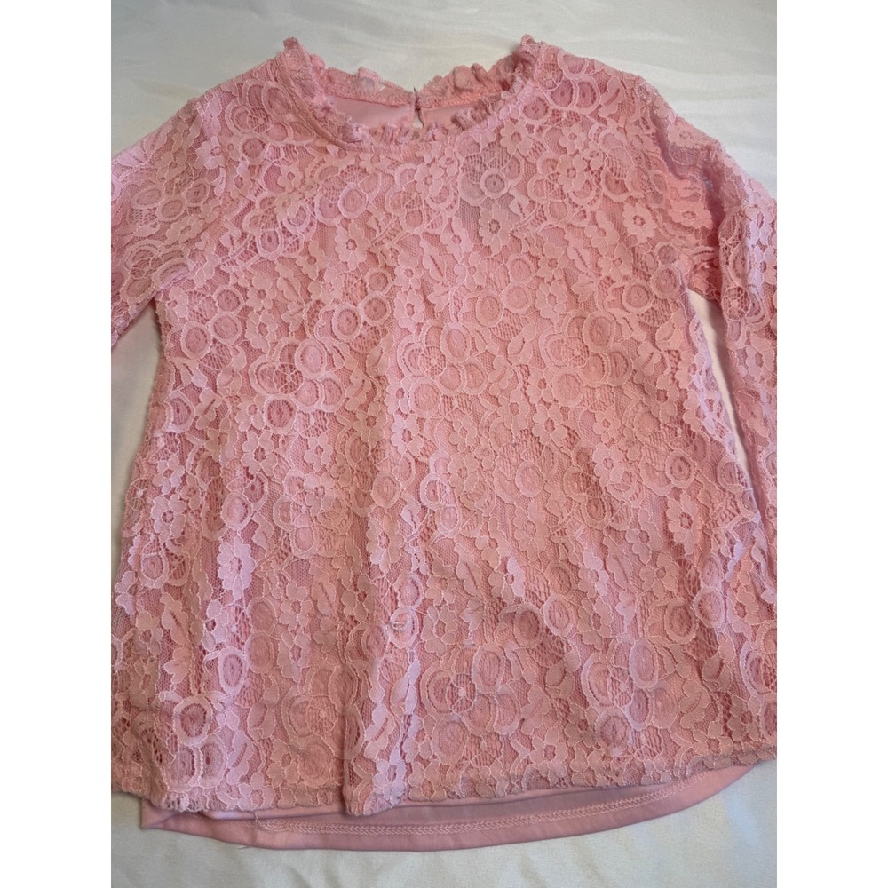 Girls Pink Lace Long Sleeve Top Ruffle Neckline Party Special Occasion Sz Sm 6 - Picture 3 of 5